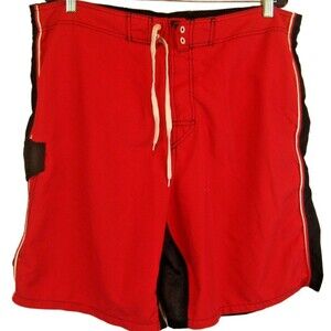 Mens Joe Boxer Black/Red Drawstring Lined Poly Swim Board Shorts sz XLx8